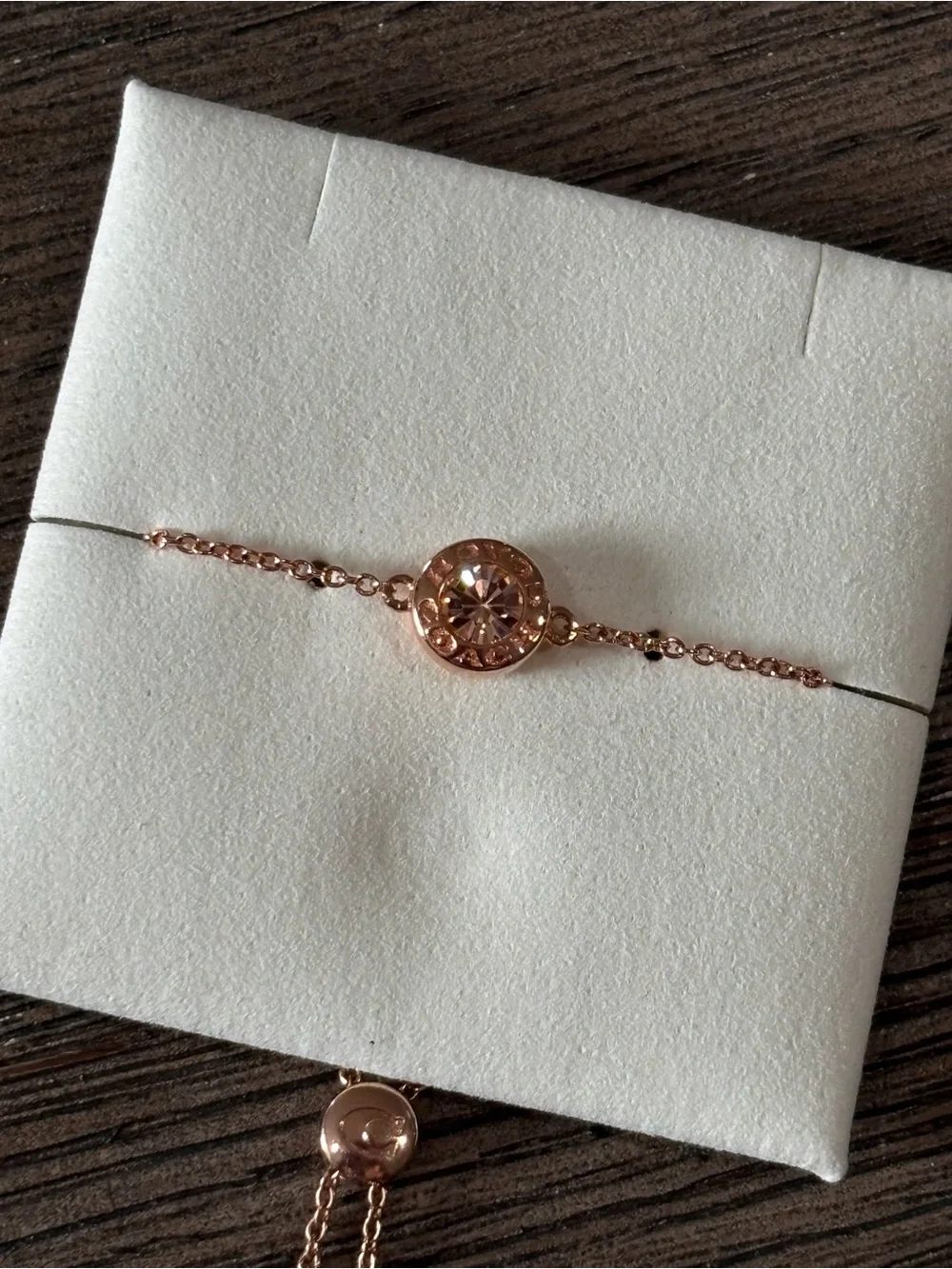 Coach Rose Gold Open Circle Slider Bracelet Crystal F67072 NWOT
